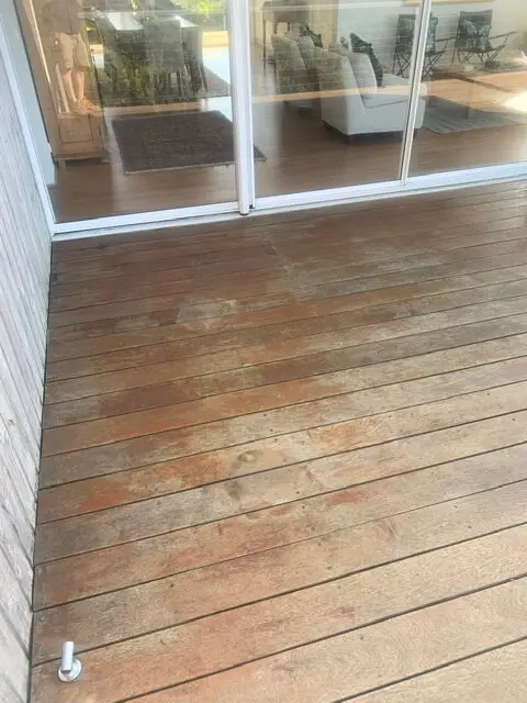 You can’t stain over a deck stain when it’s like this