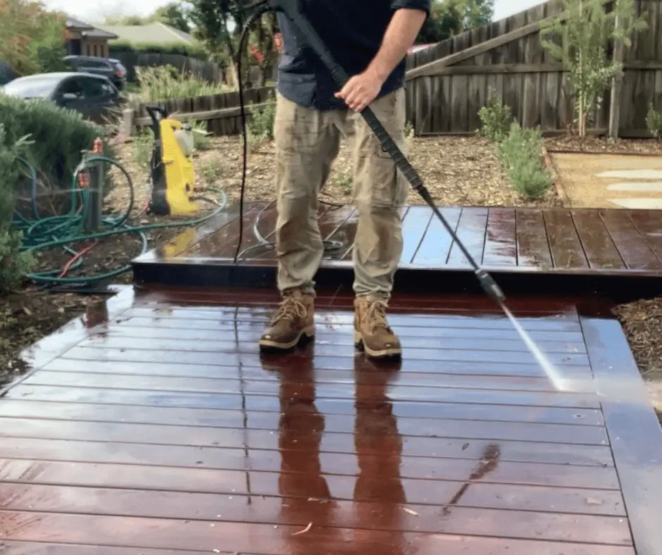 This is how to pressure wash a deck before staining